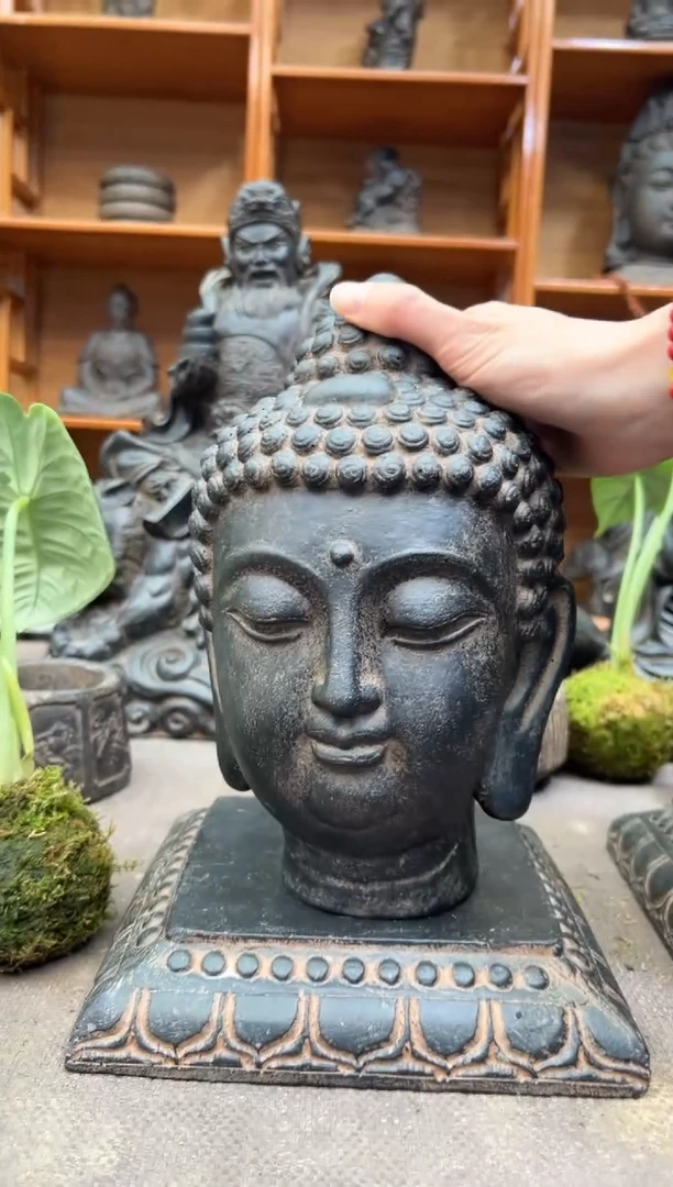 陶土小佛首+莲花底座