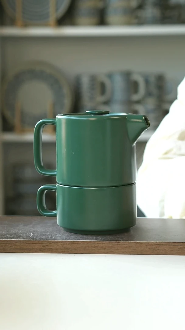 陶瑕/福利莫兰迪墨绿子母壶送滤网@4-2@微瑕