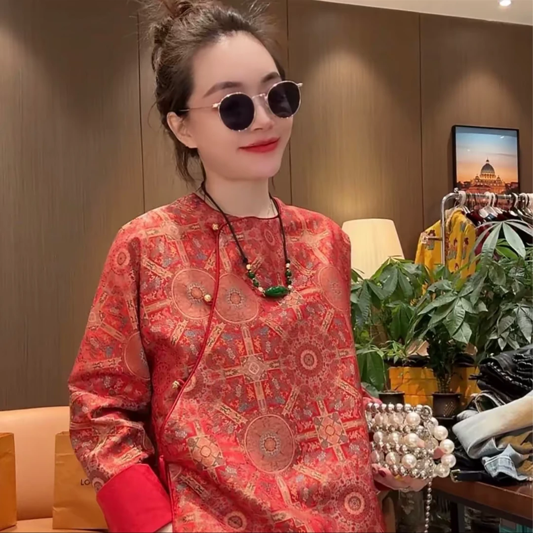 81886新款时尚百搭 洋气减龄 气质显瘦 复古国风新年中式斜襟小衫