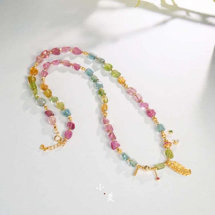 18K金彩色碧玺羽毛项链（多样性发）G80210