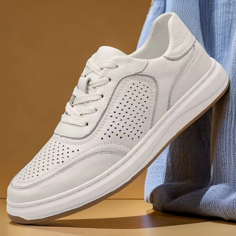 头层牛皮新款男士休闲鞋透气真皮鞋男板鞋百搭防滑小白鞋