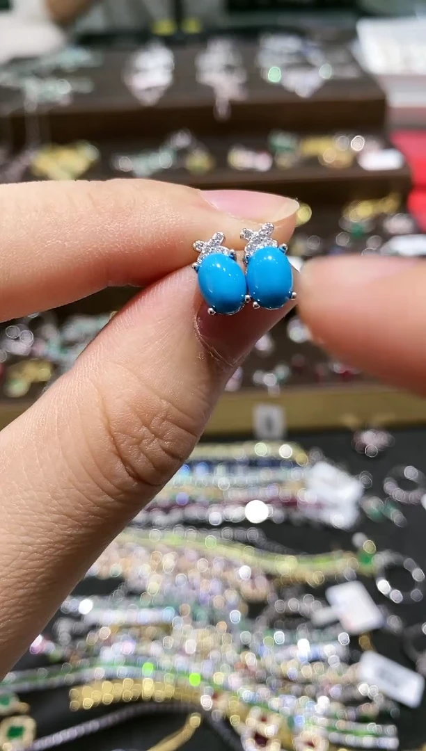 【闪购商品】蓝宝石耳饰银S925镀金镶嵌蓝松