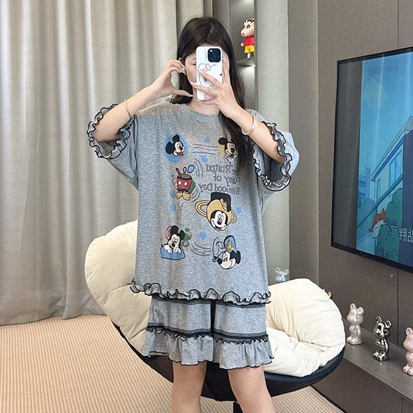 睡衣女夏季短袖圆领卡通高级薄款休闲韩版宽松家居服套装-372（TZ）