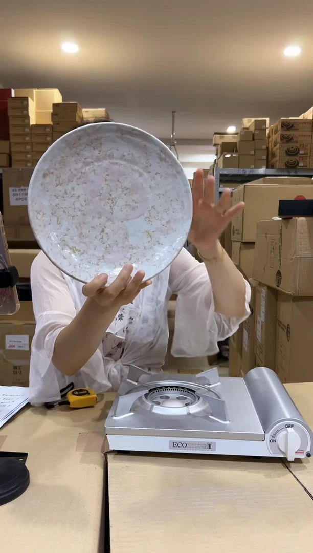 美浓烧粉色8寸大盘2个