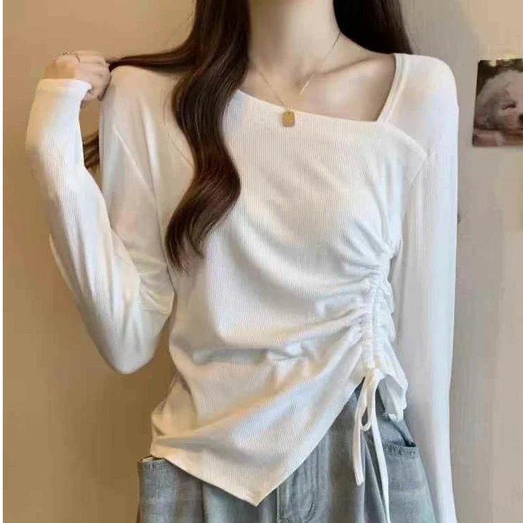 春夏新款时尚百搭圆领打底衫纯色显瘦