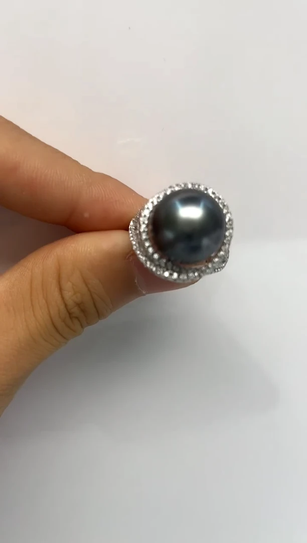 银S925镶嵌戒指海水珍珠12-13