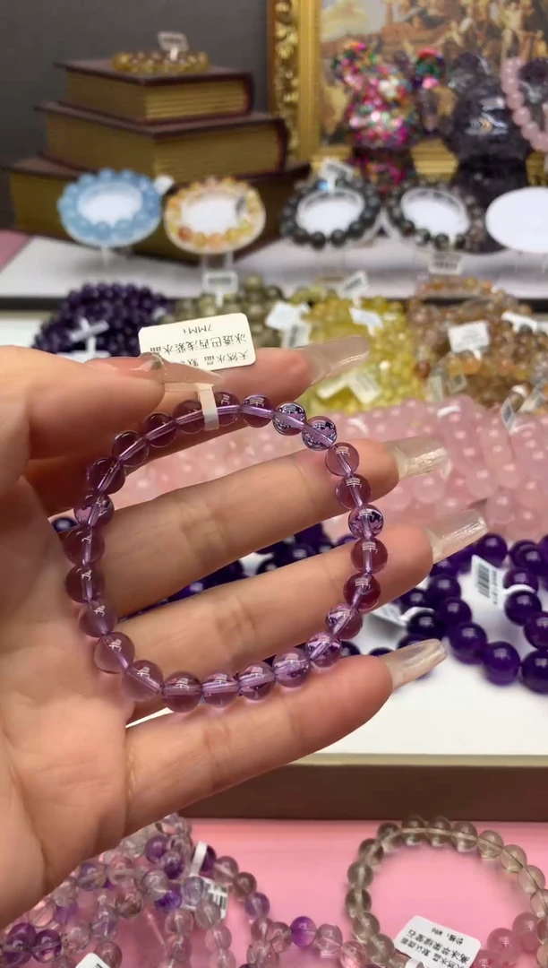 【闪购商品】水晶手串未镶嵌7+透体巴西浅紫紫水晶