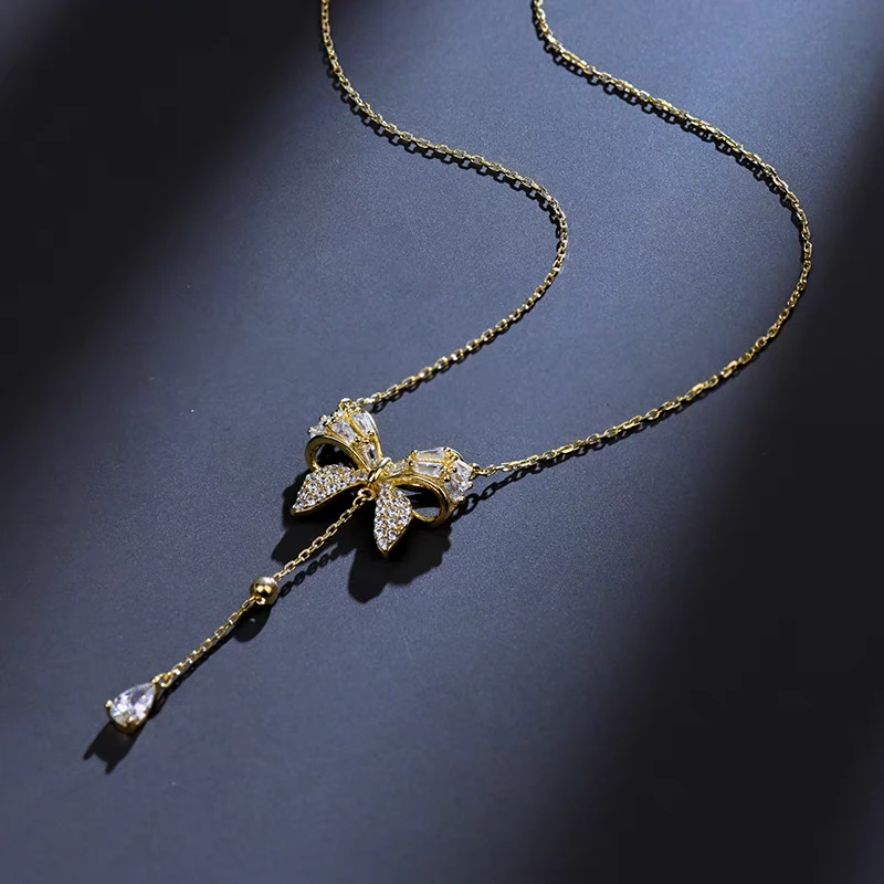 钛钢亚克力项链 经典时尚百搭蝴蝶结锁骨链XL0111