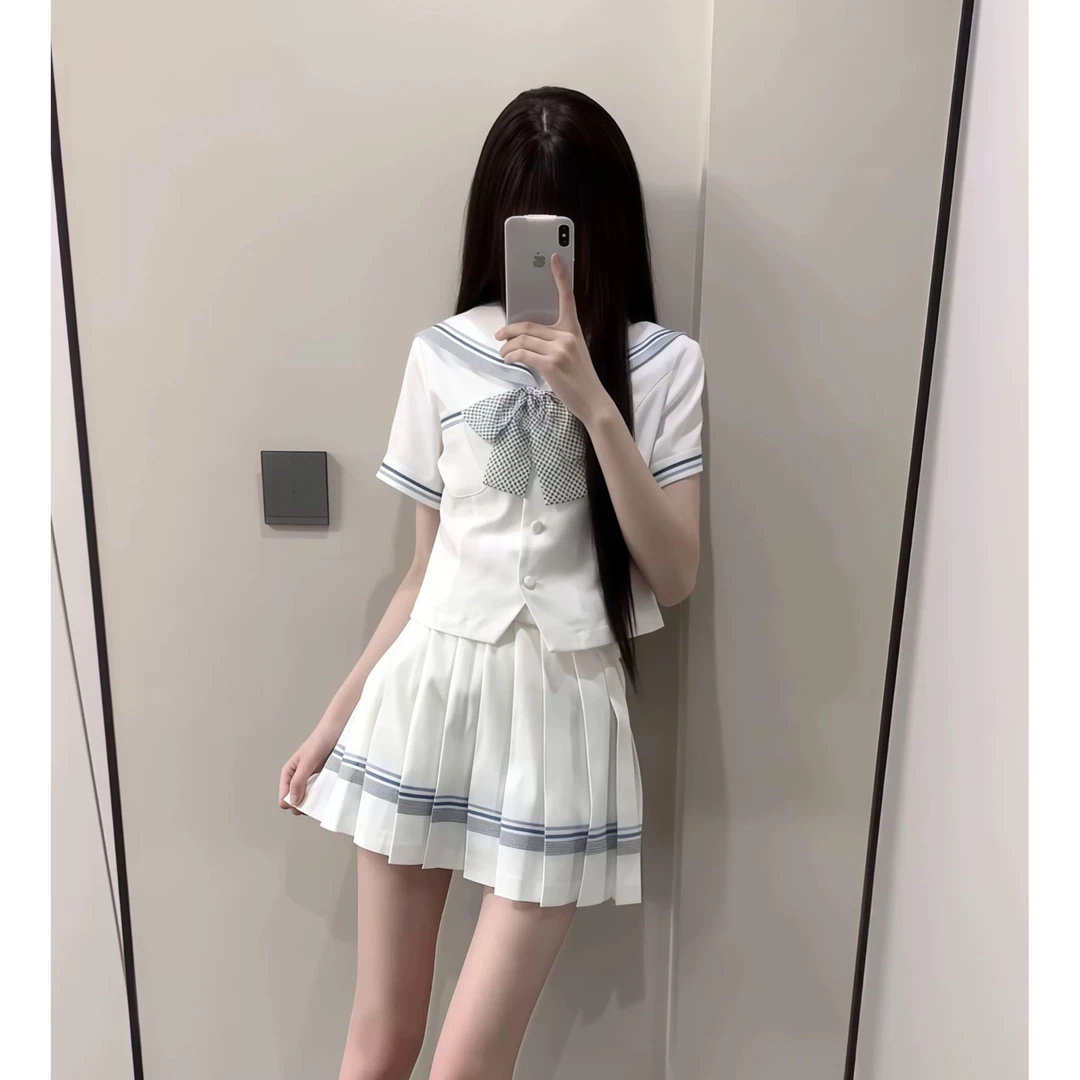 lulu小栀白色水手服短袖收腰长袖日系学院风JK制服套装原创正版夏