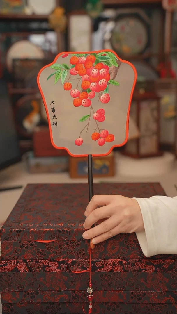 扇子团扇 绣花双面非遗