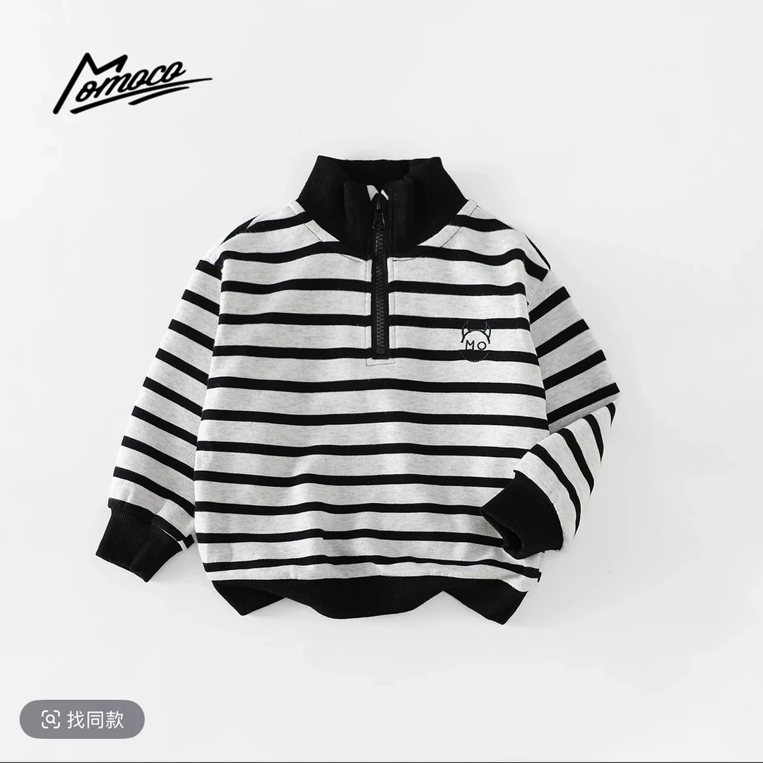 MOMOCO/玛米玛卡冬季加绒男童休闲卫衣潮流条纹上衣77330232038
