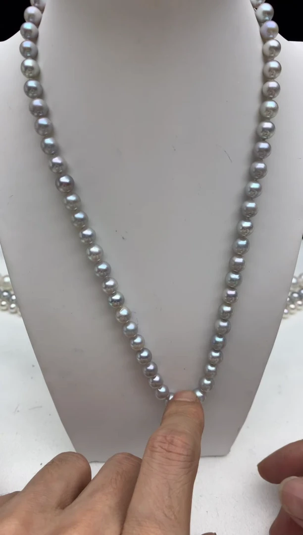 未镶嵌ff海水珍珠akoya灰珠串链6~7mm