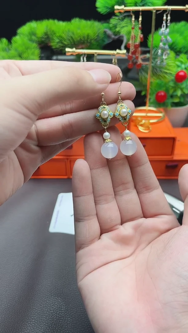 玛瑙/玉髓耳饰银S925镶嵌325