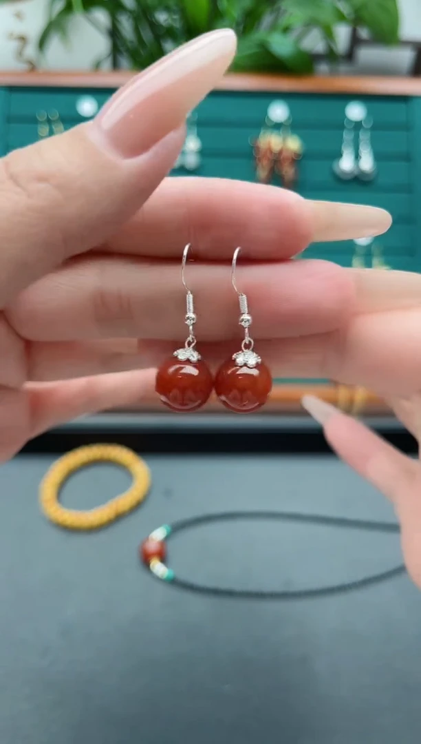 【闪购商品】玛瑙/玉髓耳饰银S925镶嵌1138龙鳞玛瑙