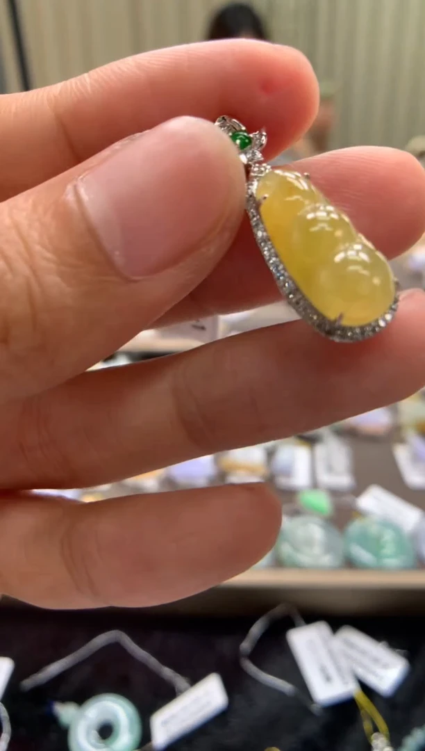 翡翠18K金镶嵌颈饰福豆