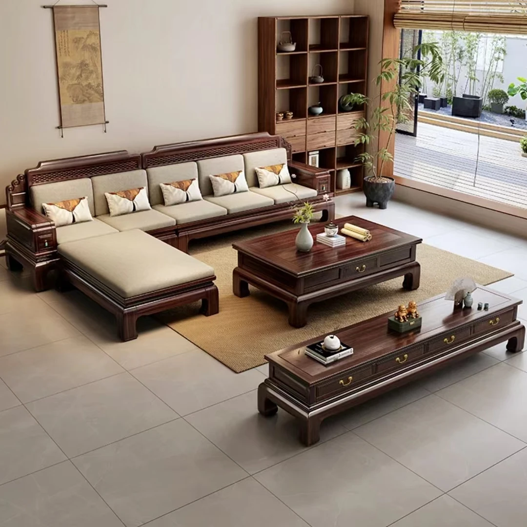 沙发全实木大小户型客厅雕花冬夏两用四人转角811#新中式古典