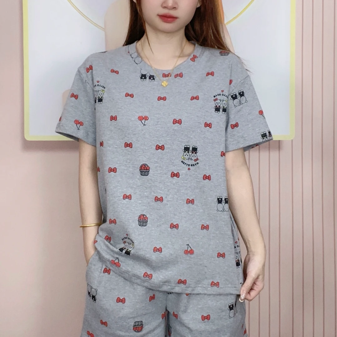 （拍一发三）短袖长裤+短裤三件套带胸垫夏季家居服可外穿胸垫睡衣