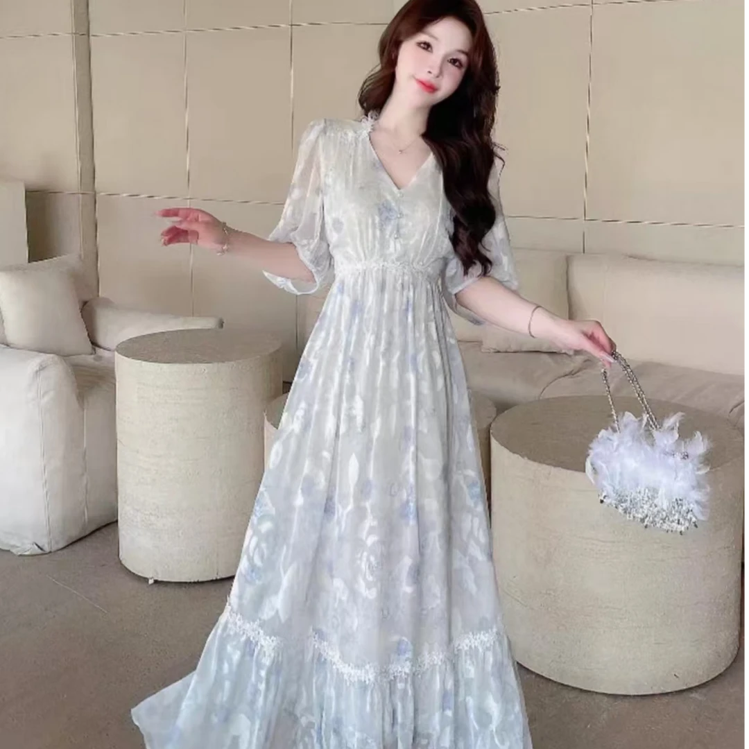 【慕琪甄选·印花连衣裙】8819法式连衣裙女气质收腰显瘦仙女裙