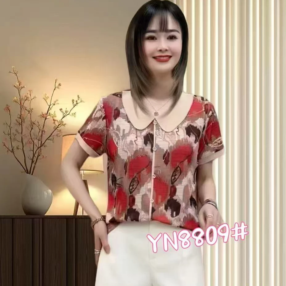 YN8809 (聚水潭)薄款短袖时尚女士衬衣休闲百搭小衫女装