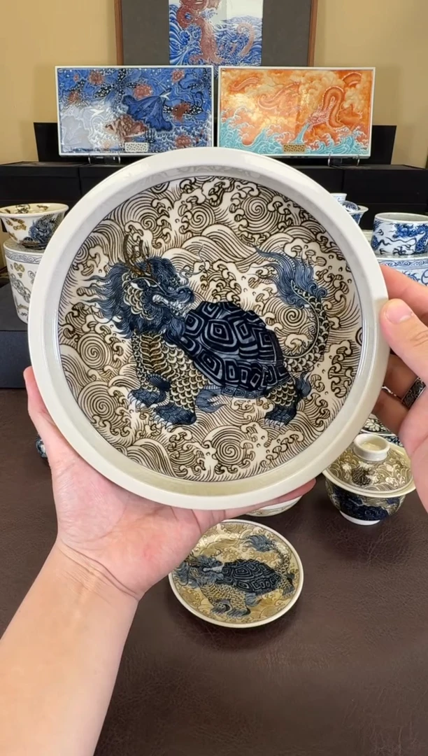 二号釉龙龟纹壶承