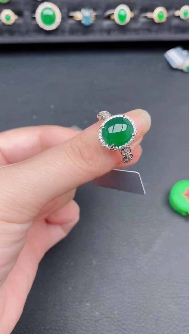 银S925镶嵌戒指翡翠天然a货翡翠265