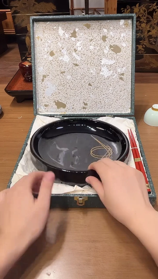 轮岛塗 金莳绘盘+一双筷子