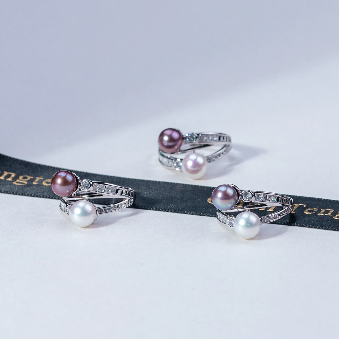 【泉腾腾】淡水珍珠合金双珠戒指 7-8mm 时尚百搭气质经典精致款