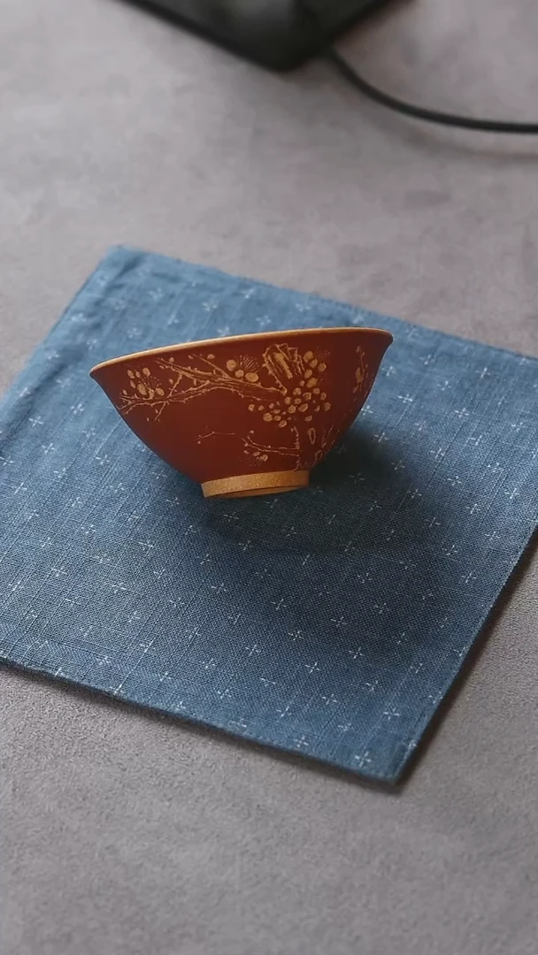 【闪购商品】紫砂杯微微瑕斗笠杯梅花红福利品