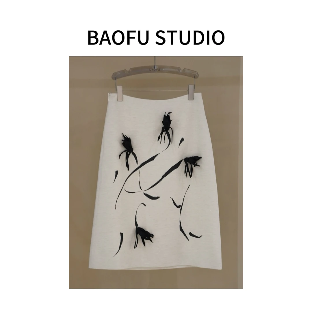 BAOFU studio｜月下昙花质感手工立体花朵春夏半身裙
