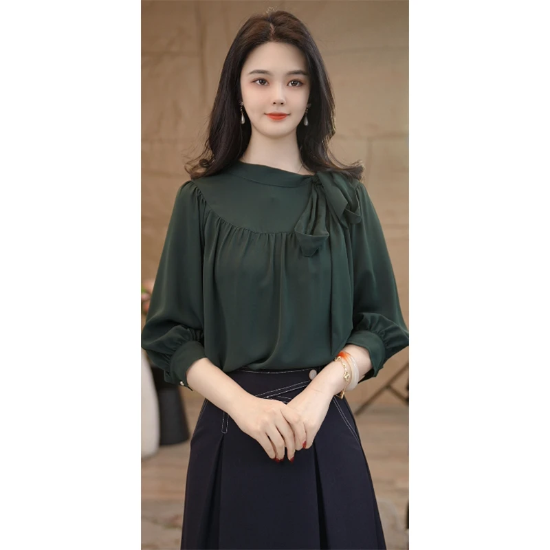 【小陈甄选】欧若风8592610A祖母绿衬衫女七分袖气质时尚小众法式