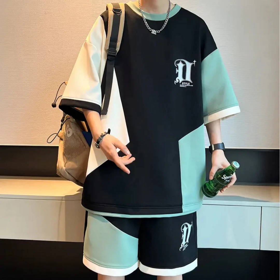 2025套装新款夏季青少年帅气衣服短袖潮流t恤短裤休闲潮牌男装