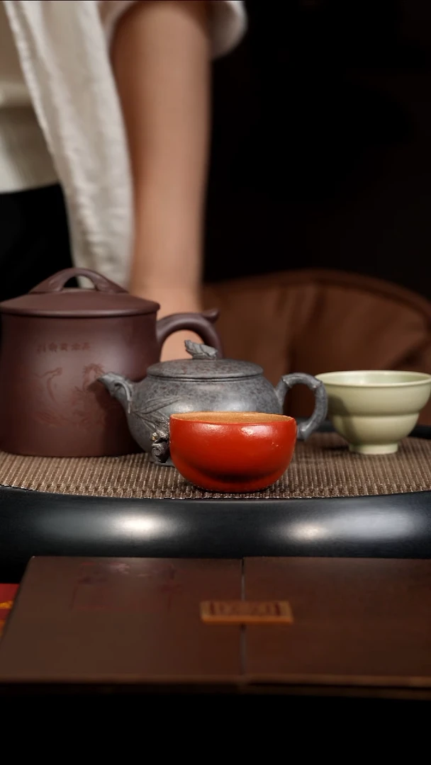 茶壶紫砂【F033】春竹+雪竹画+折腰杯+盖杯宜兴紫砂PXQ