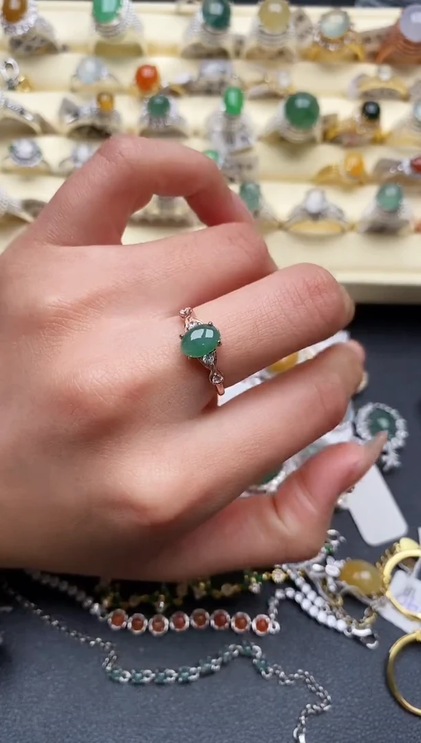 【闪购商品】翡翠戒指银S925镶嵌555555+7