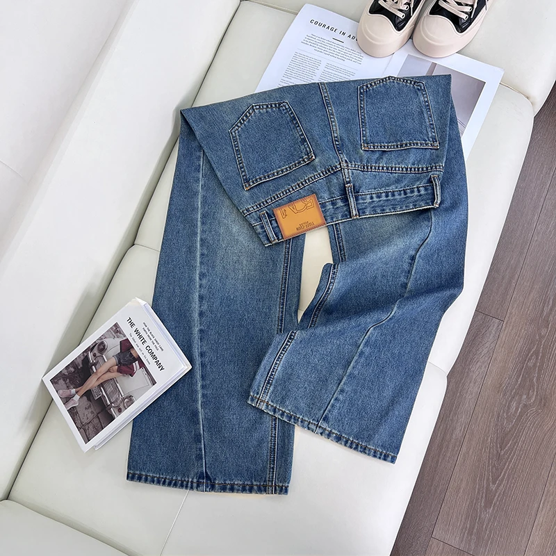 早春窄版直筒牛仔裤女春季新款高腰显瘦垂感拖地阔腿裤BJ002-1