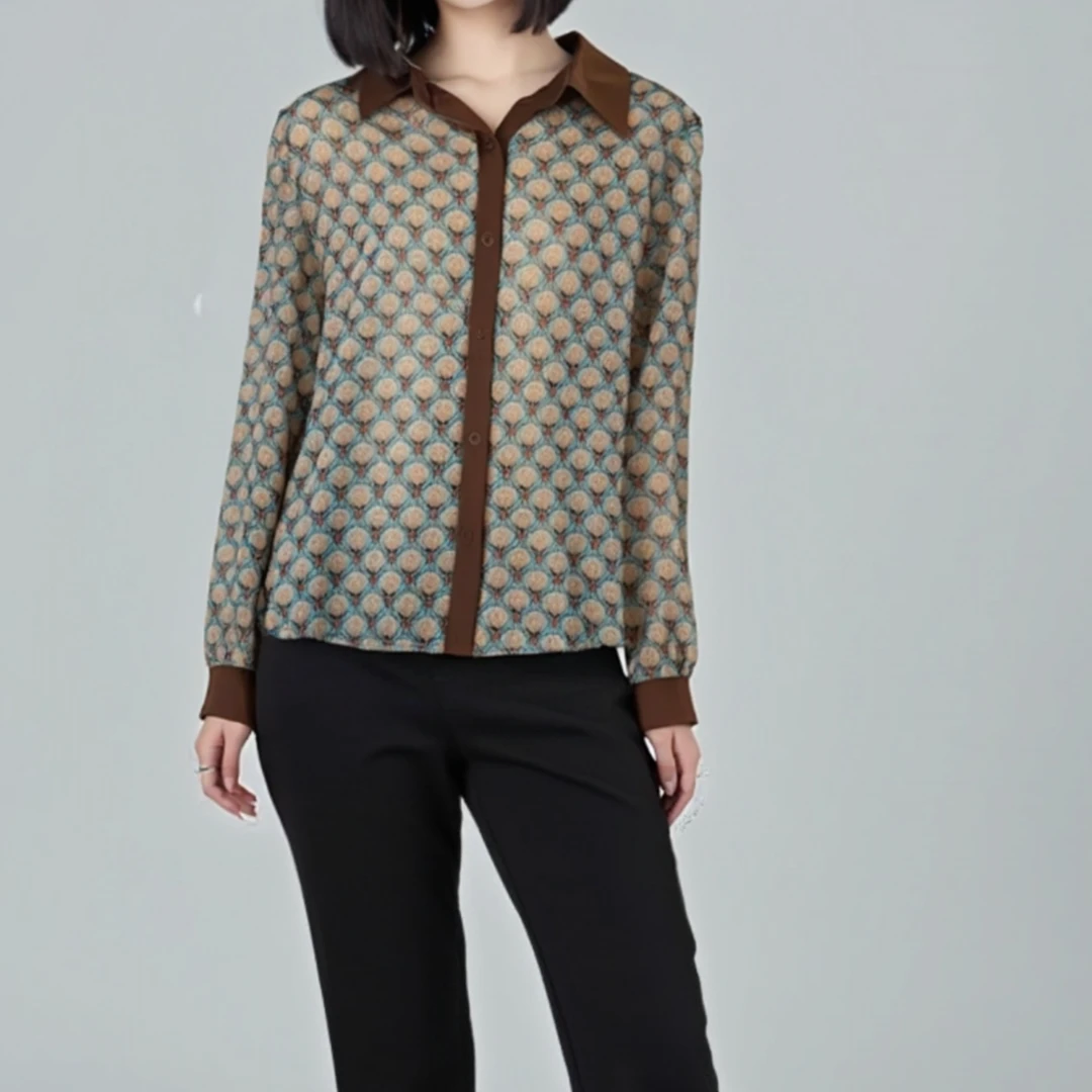 H2369长袖时尚休闲百搭女士春季潮流印花小衫L3