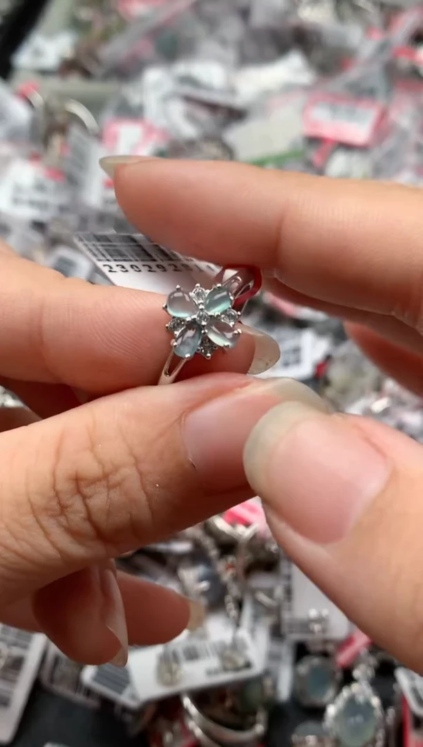 银S925镶嵌戒指翡翠天然A货缅甸翡翠