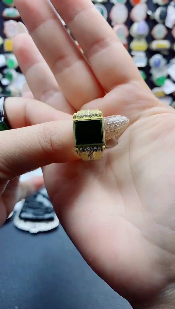 银S925镶嵌戒指翡翠笑**生天然翡翠A货男戒