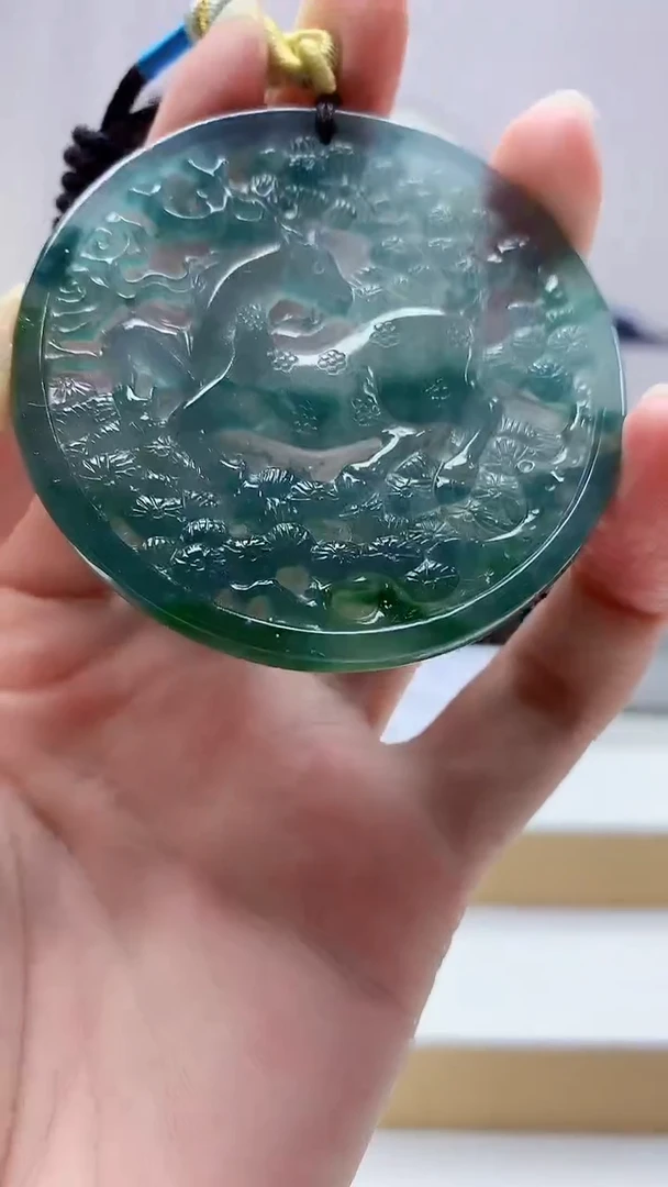 定制翡翠未镶嵌5159zm-毛货挂件46鹿牌