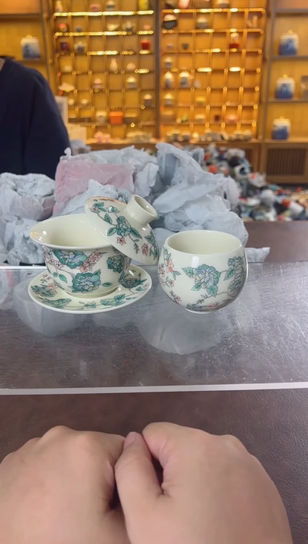 瓷片鸣盏居11111111山茶花盖碗+主人杯