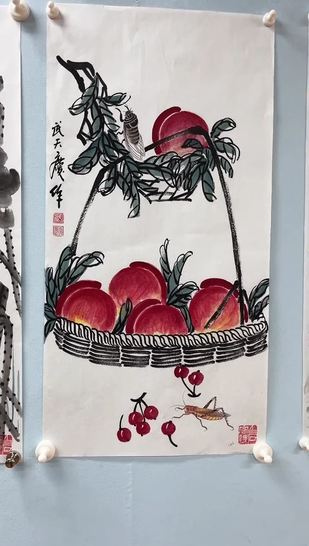 国画武天庆老师提篮寿桃