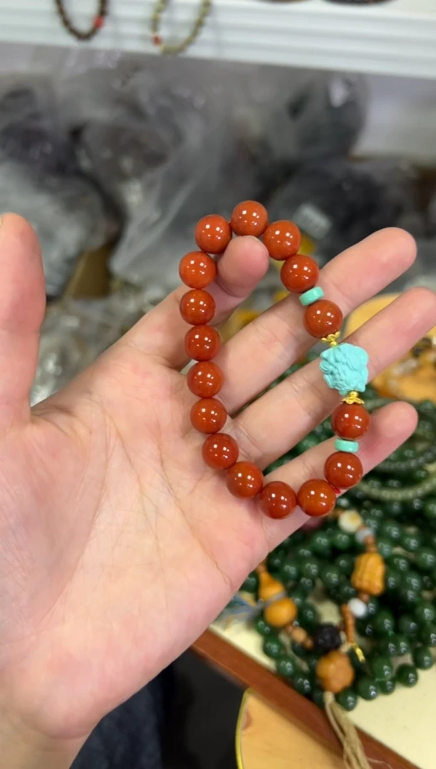 【闪购商品】玛瑙/玉髓手链未镶嵌柿子红玛瑙九尾狐手串[0644]