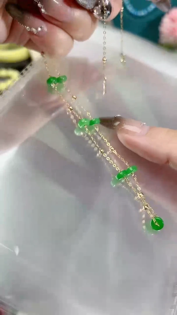 【闪购商品】翡翠颈饰14K金镶嵌满99