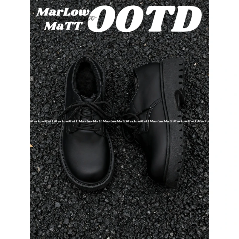 MarlowMatt复古百搭加绒加厚保暖大棉德比鞋男士厚底增高大头鞋男