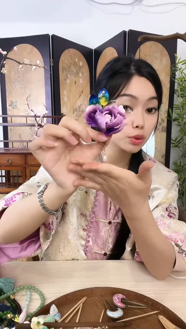 刺绣簪花蚕丝掐丝绒花发簪子手作兰花朵日常穿搭古典旗袍发饰品
