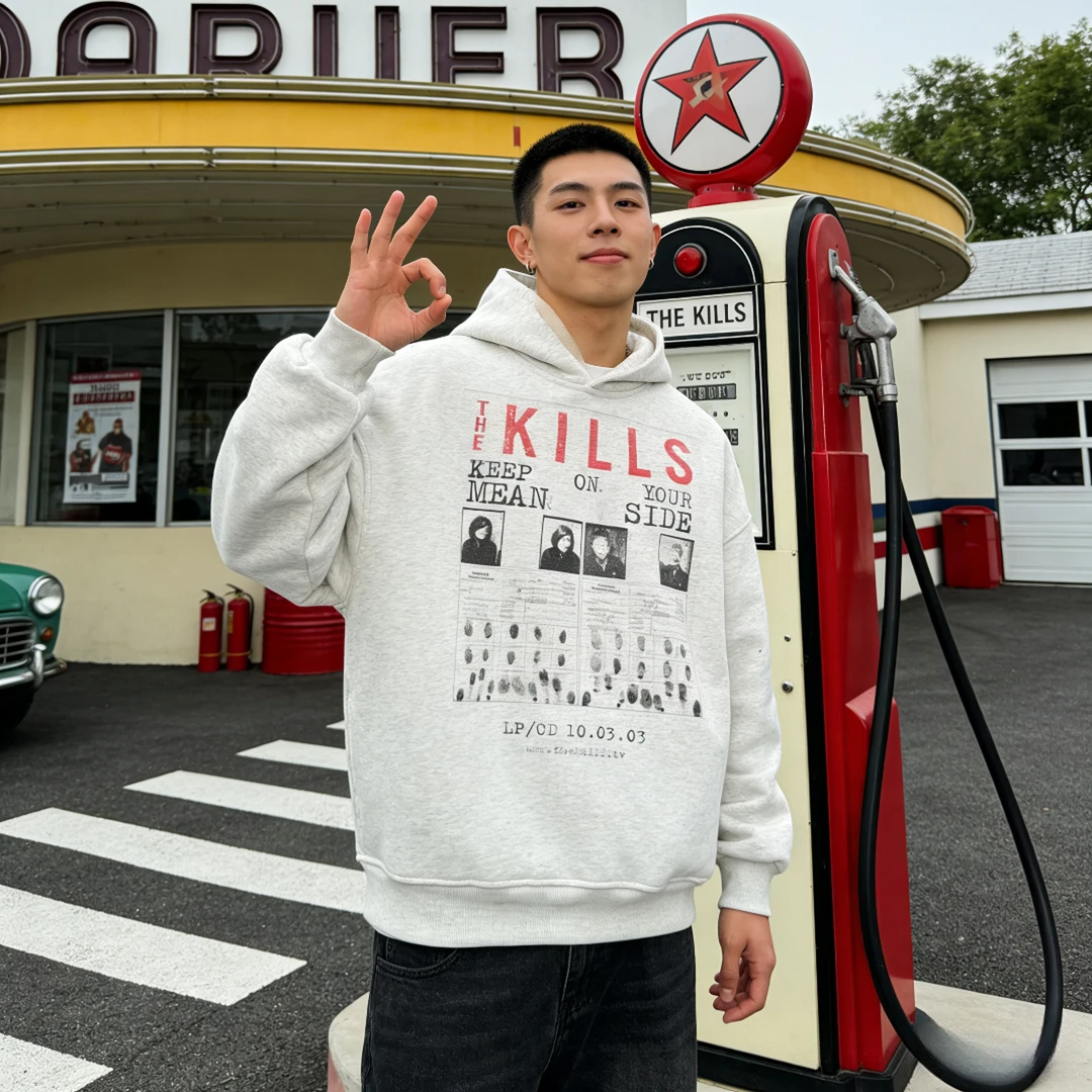 凯颂大码300斤美式高街休闲无口袋连帽卫衣男女秋冬宽松百搭上衣