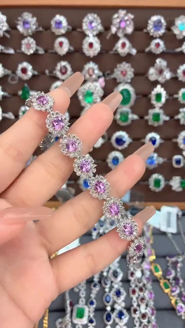 手链彩色蓝宝石18K金镶嵌雪*-
