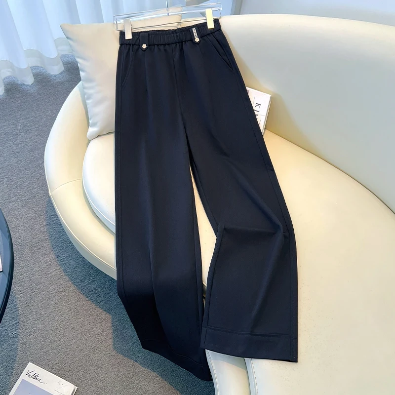 【钛金棉】设计感时尚高腰直筒裤女秋季上新宽松休闲百搭长裤7709