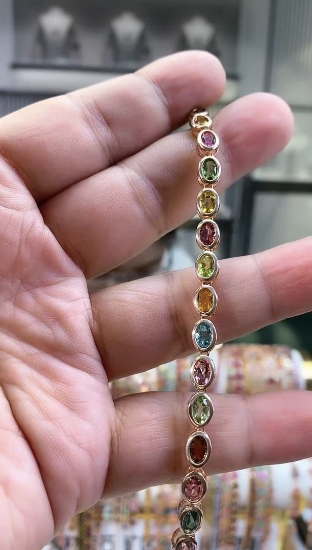 银S925镶嵌手链碧玺54354354354