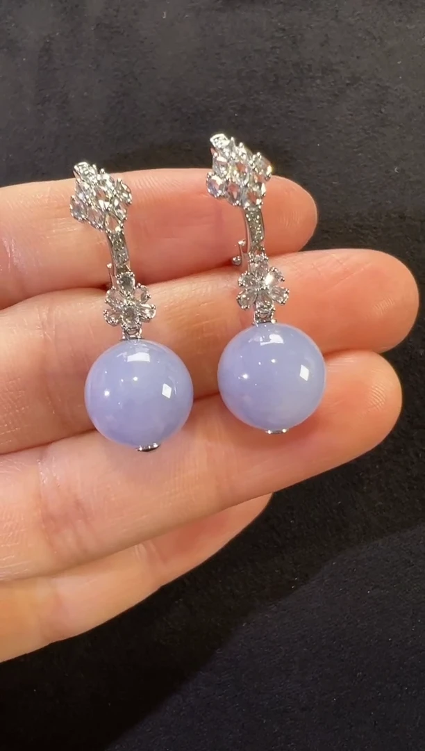 18K金镶嵌翡翠耳饰高冰紫罗兰珠子耳饰