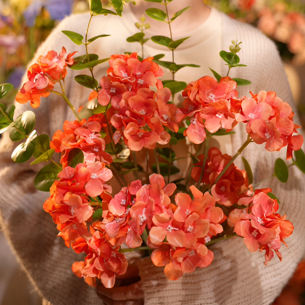 西瓜红绣球 双头仿真花 绢布材质 客厅花 餐桌花